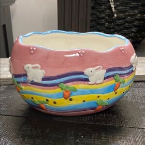 Colorful Ceramic Bowl with Bunny Design!